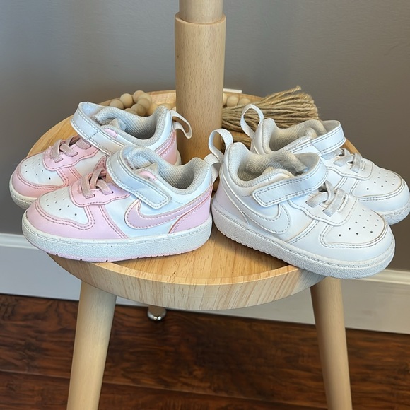(2) Pairs Nike Toddler White/White & Pink Court Borough Low Recraft Sneakers 5C - Picture 1 of 12